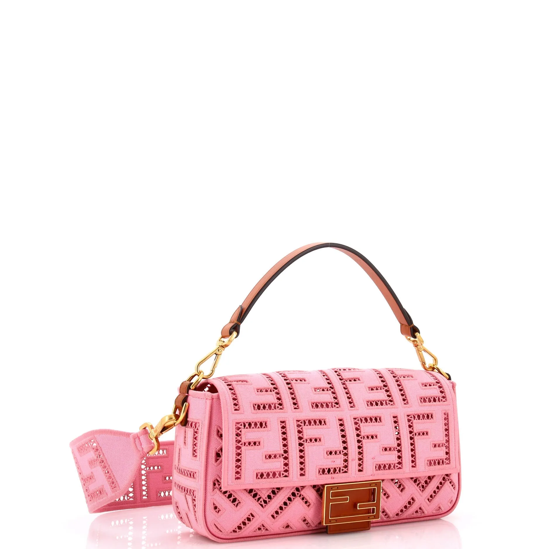 Baguette NM Bag FF Openwork Embroidered Canvas Medium