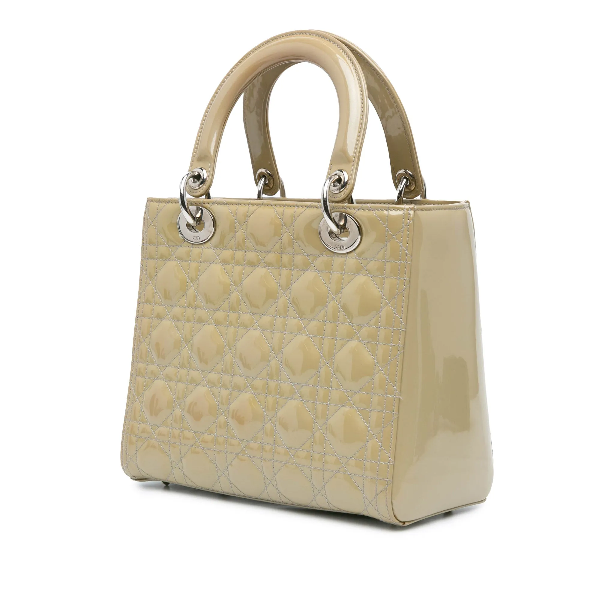 Beige Dior Medium Patent Cannage Lady Dior Satchel