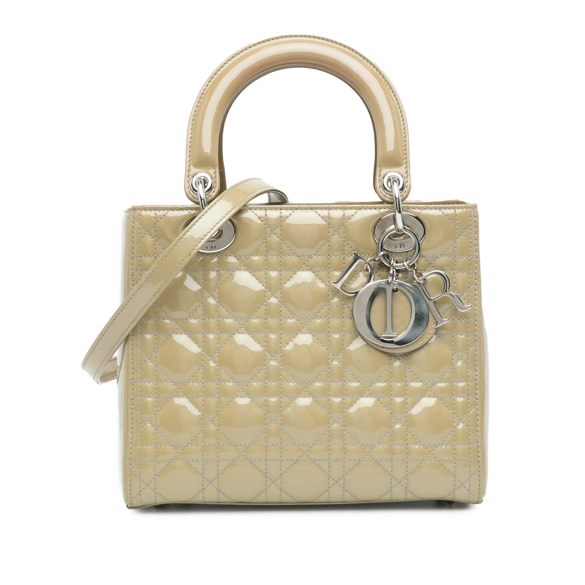 Beige Dior Medium Patent Cannage Lady Dior Satchel