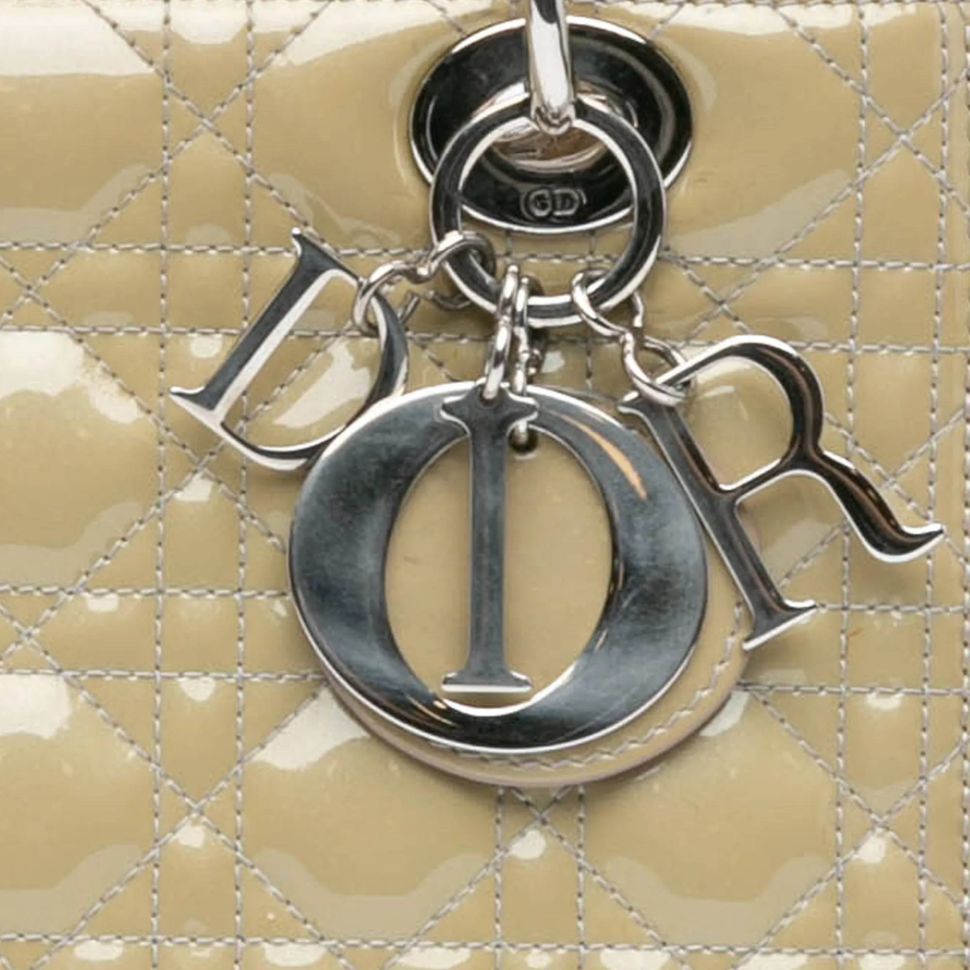 Beige Dior Medium Patent Cannage Lady Dior Satchel