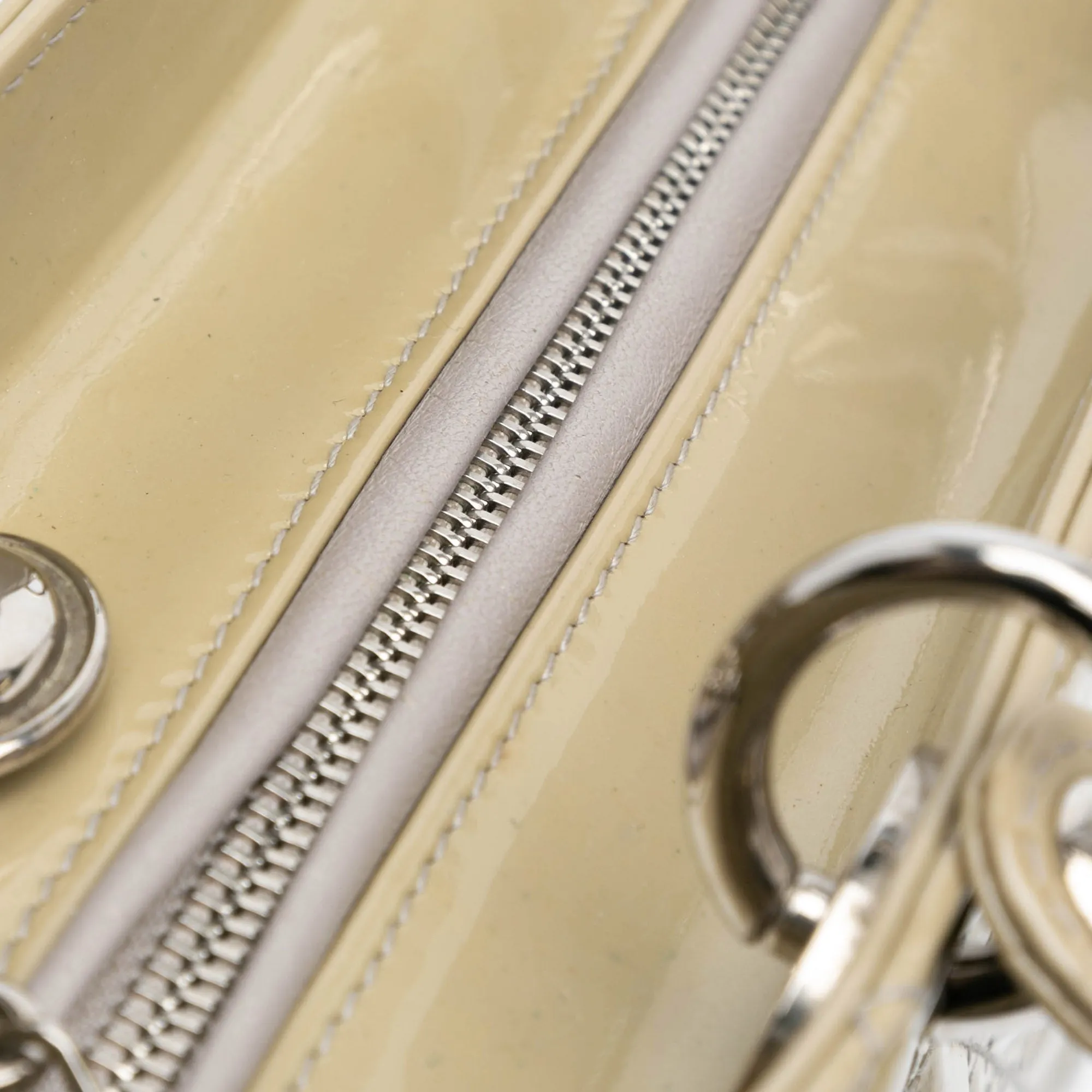 Beige Dior Medium Patent Cannage Lady Dior Satchel