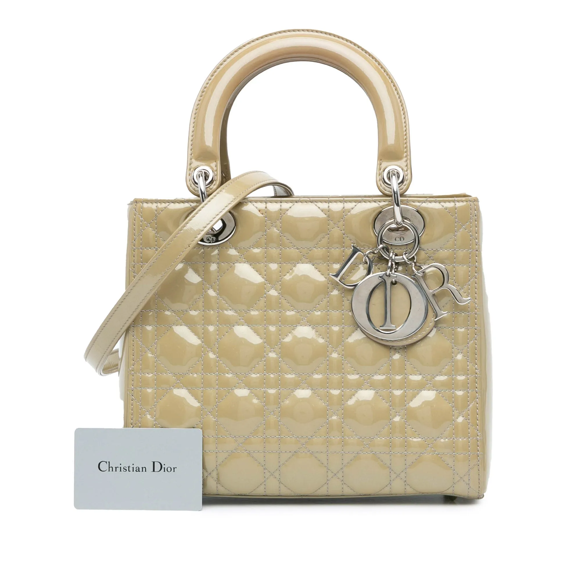 Beige Dior Medium Patent Cannage Lady Dior Satchel