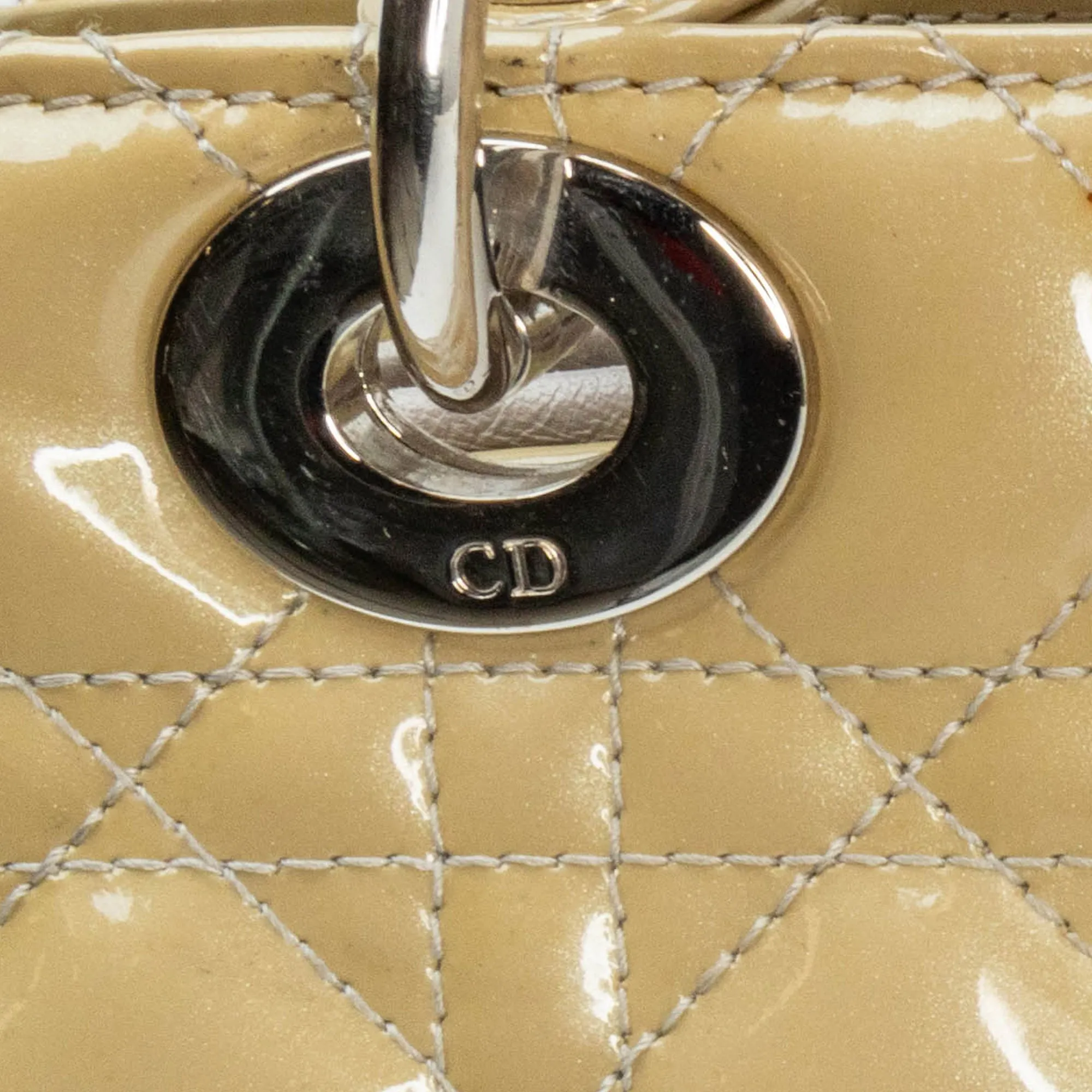 Beige Dior Medium Patent Cannage Lady Dior Satchel