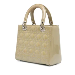 Beige Dior Medium Patent Cannage Lady Dior Satchel