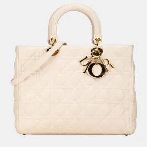 Beige Large Lambskin Cannage Lady Dior