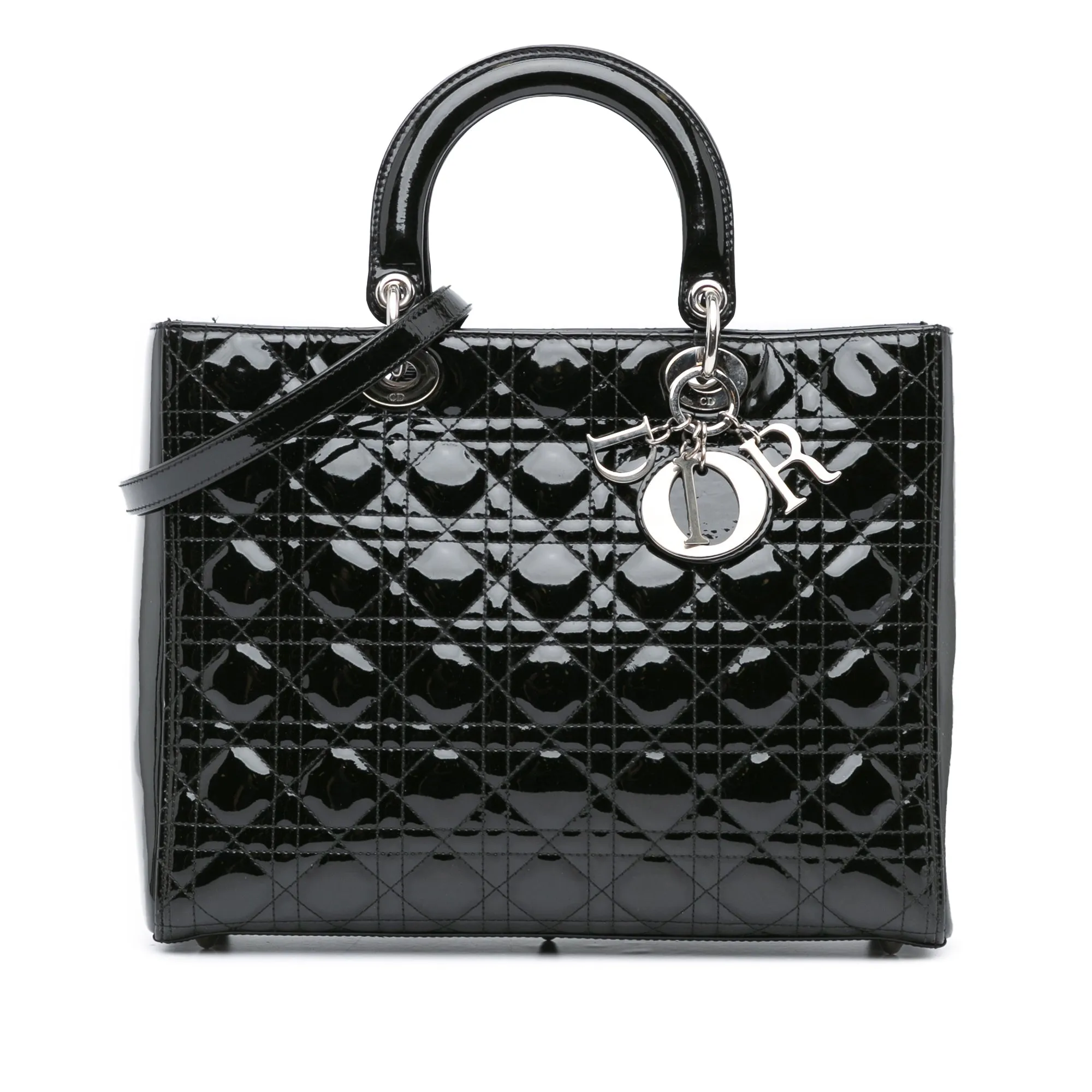 Black Dior Large Patent Cannage Lady Dior Satchel
