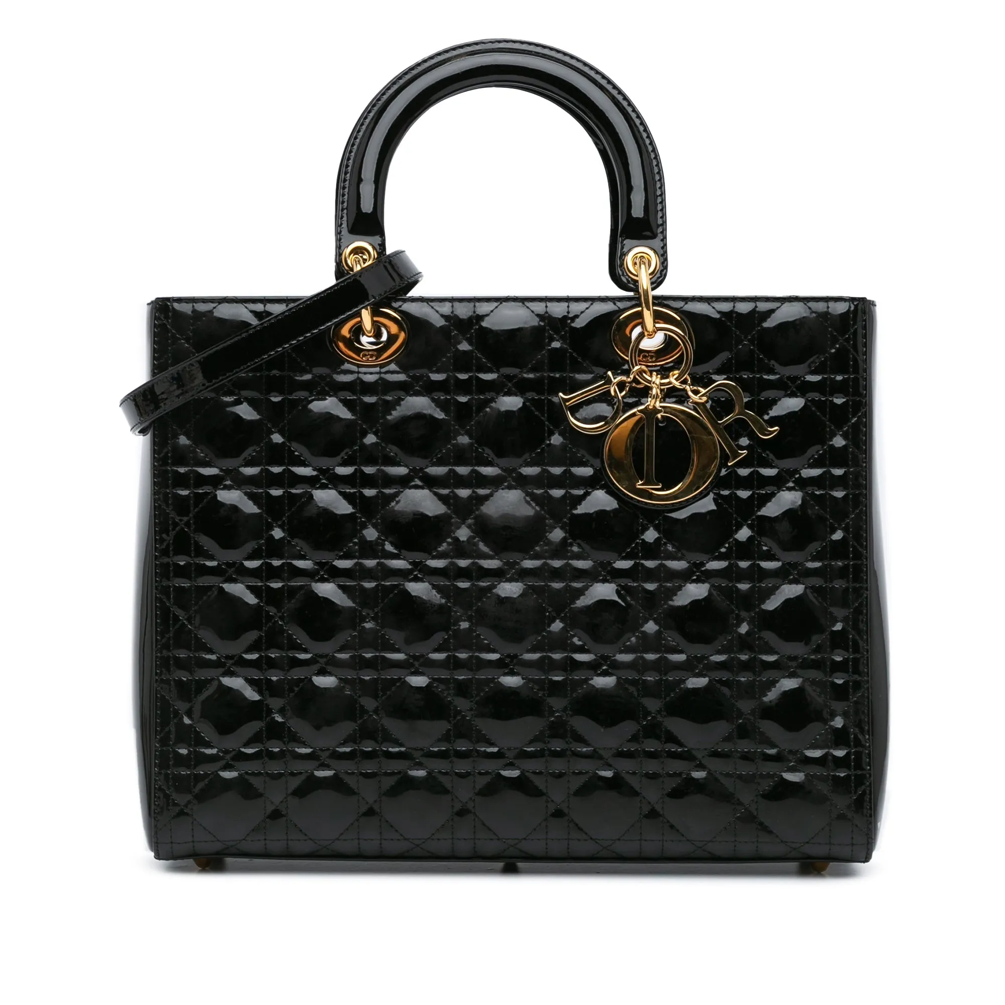 Black Dior Large Patent Cannage Lady Dior Satchel