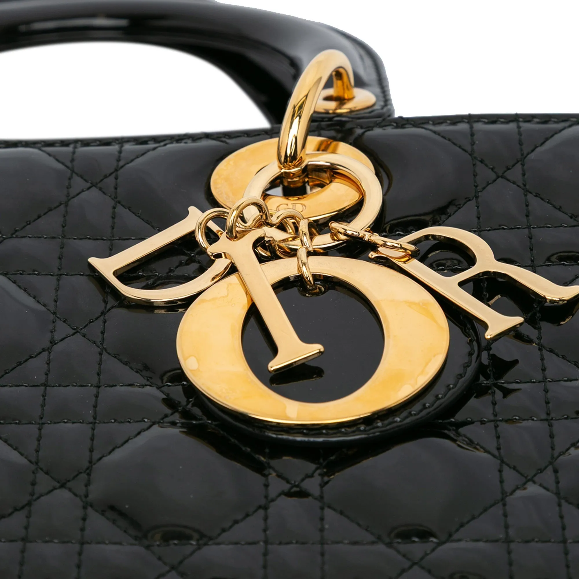 Black Dior Large Patent Cannage Lady Dior Satchel