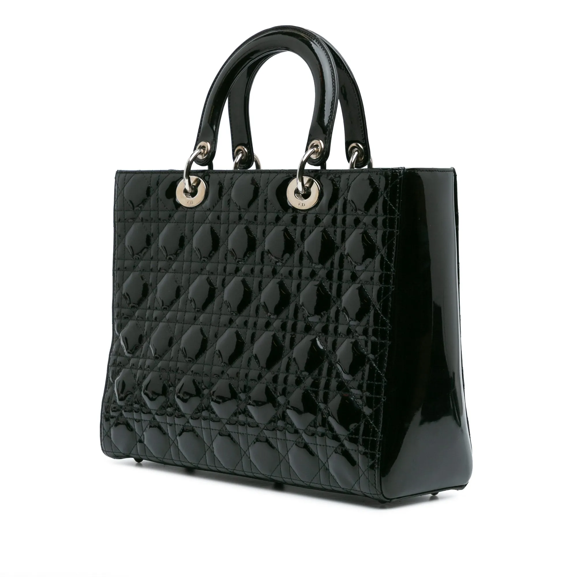 Black Dior Large Patent Cannage Lady Dior Satchel
