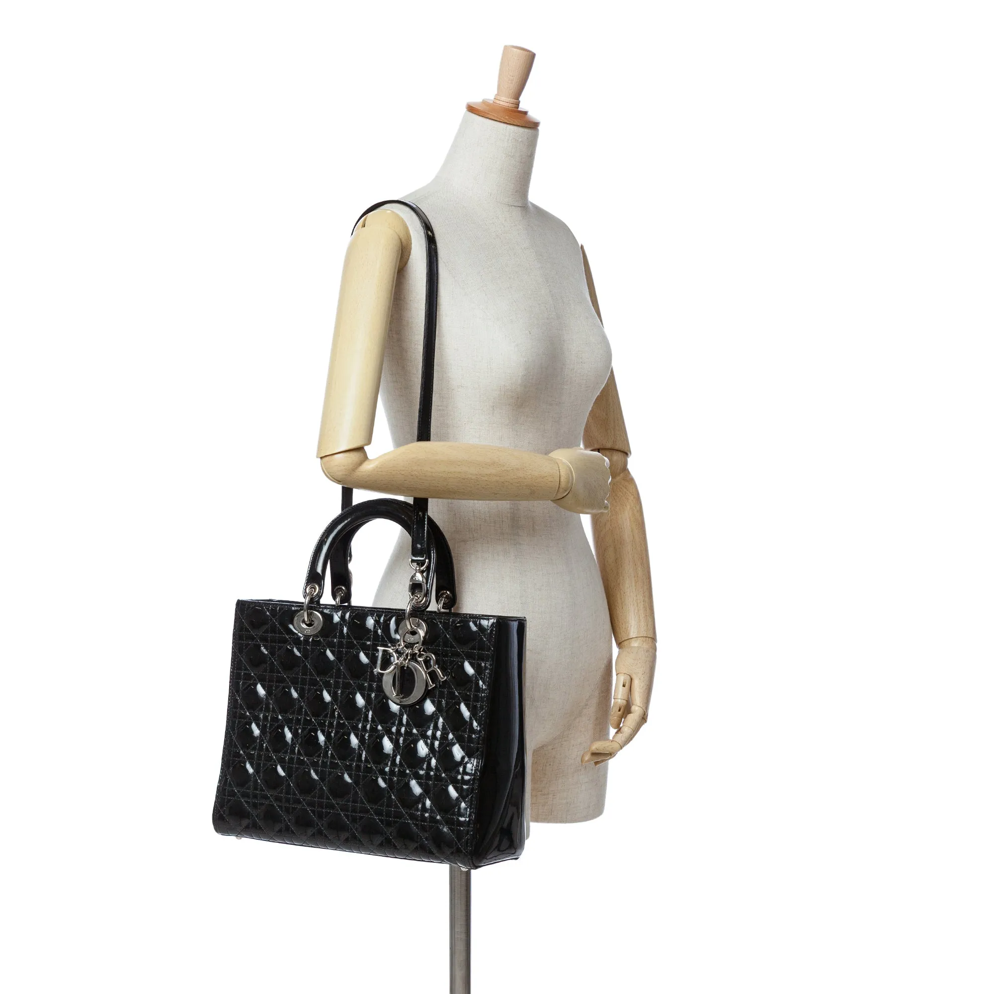 Black Dior Large Patent Cannage Lady Dior Satchel