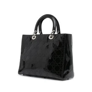 Black Dior Large Patent Cannage Lady Dior Satchel