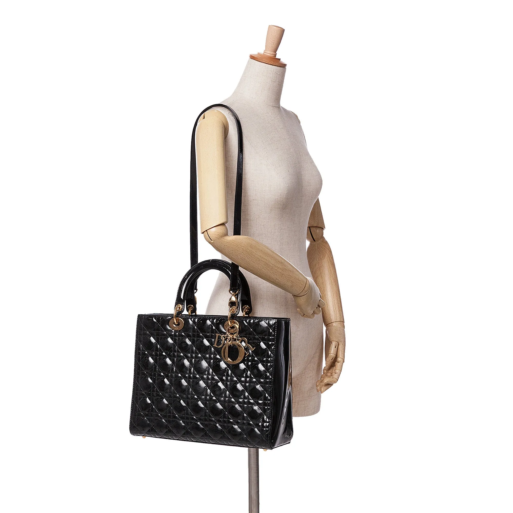 Black Dior Large Patent Cannage Lady Dior Satchel