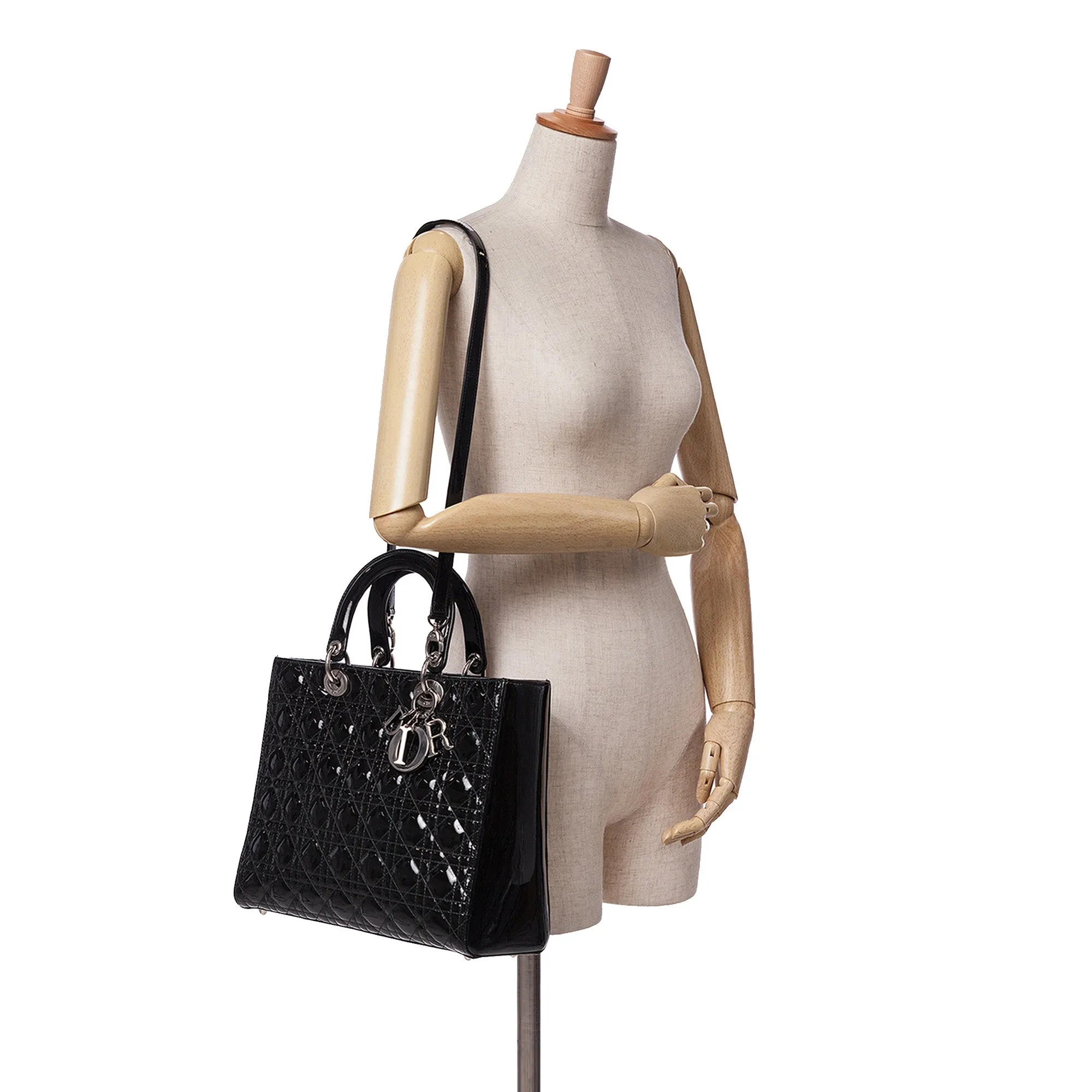 Black Dior Large Patent Cannage Lady Dior Satchel