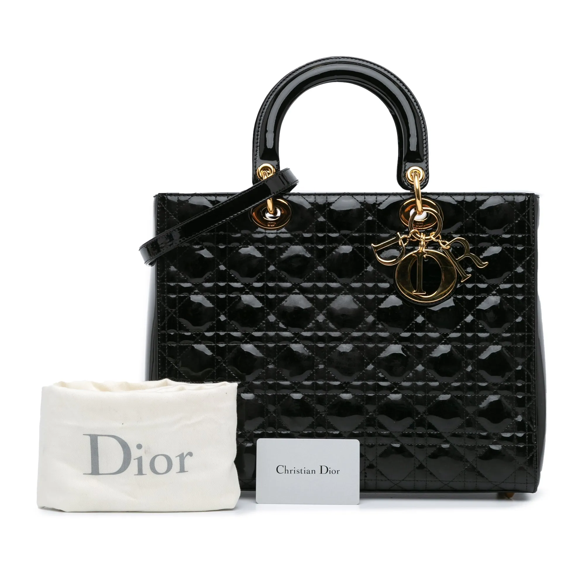 Black Dior Large Patent Cannage Lady Dior Satchel