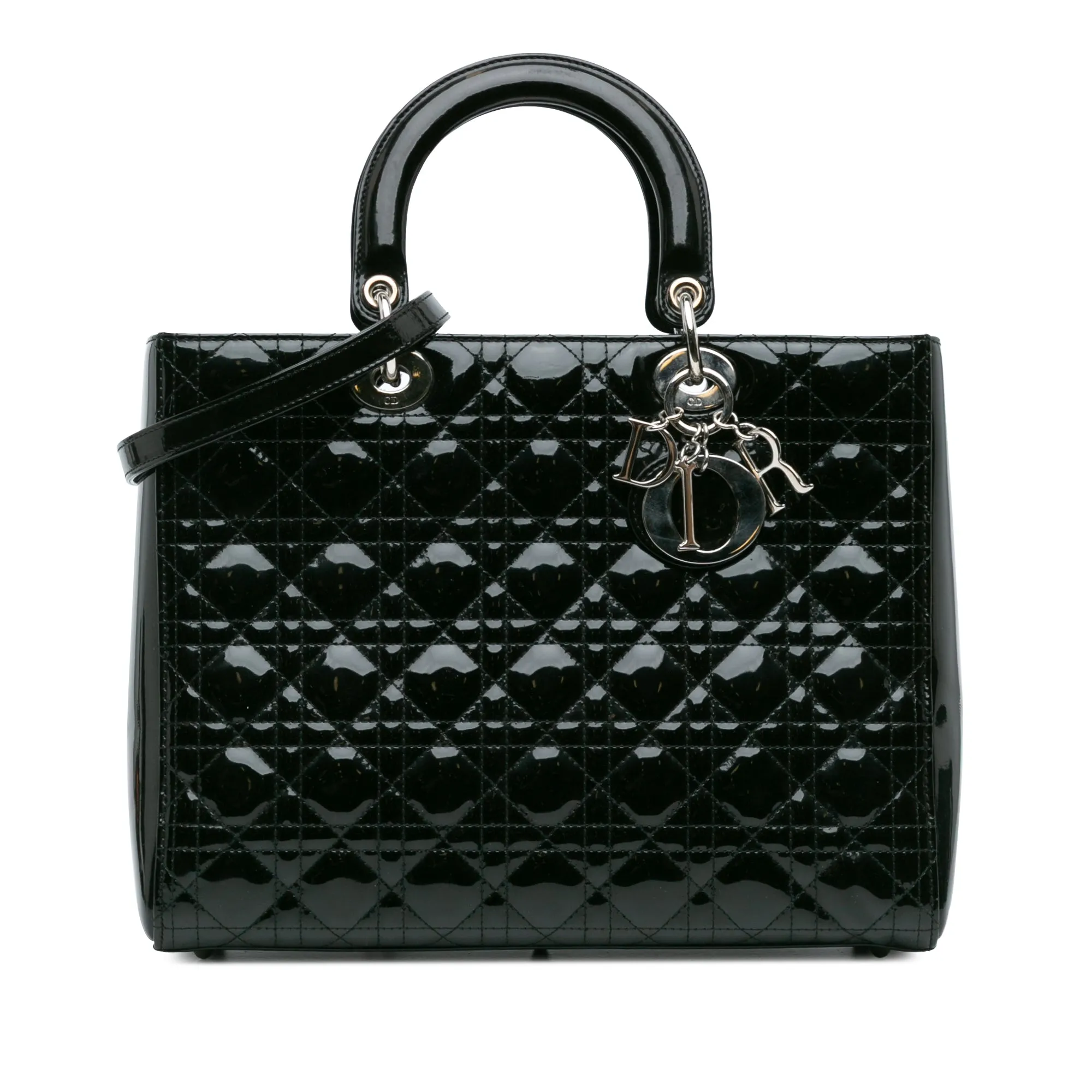 Black Dior Large Patent Cannage Lady Dior Satchel