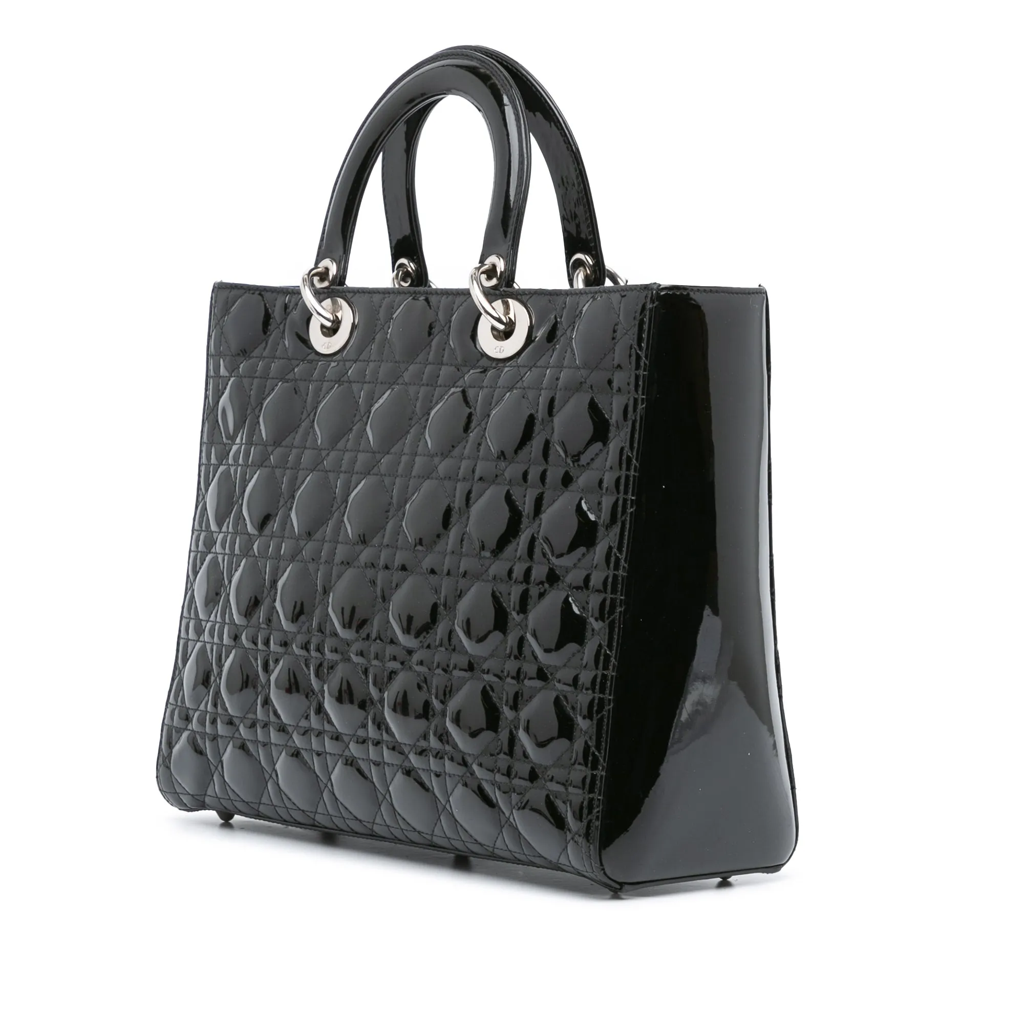 Black Dior Large Patent Cannage Lady Dior Satchel