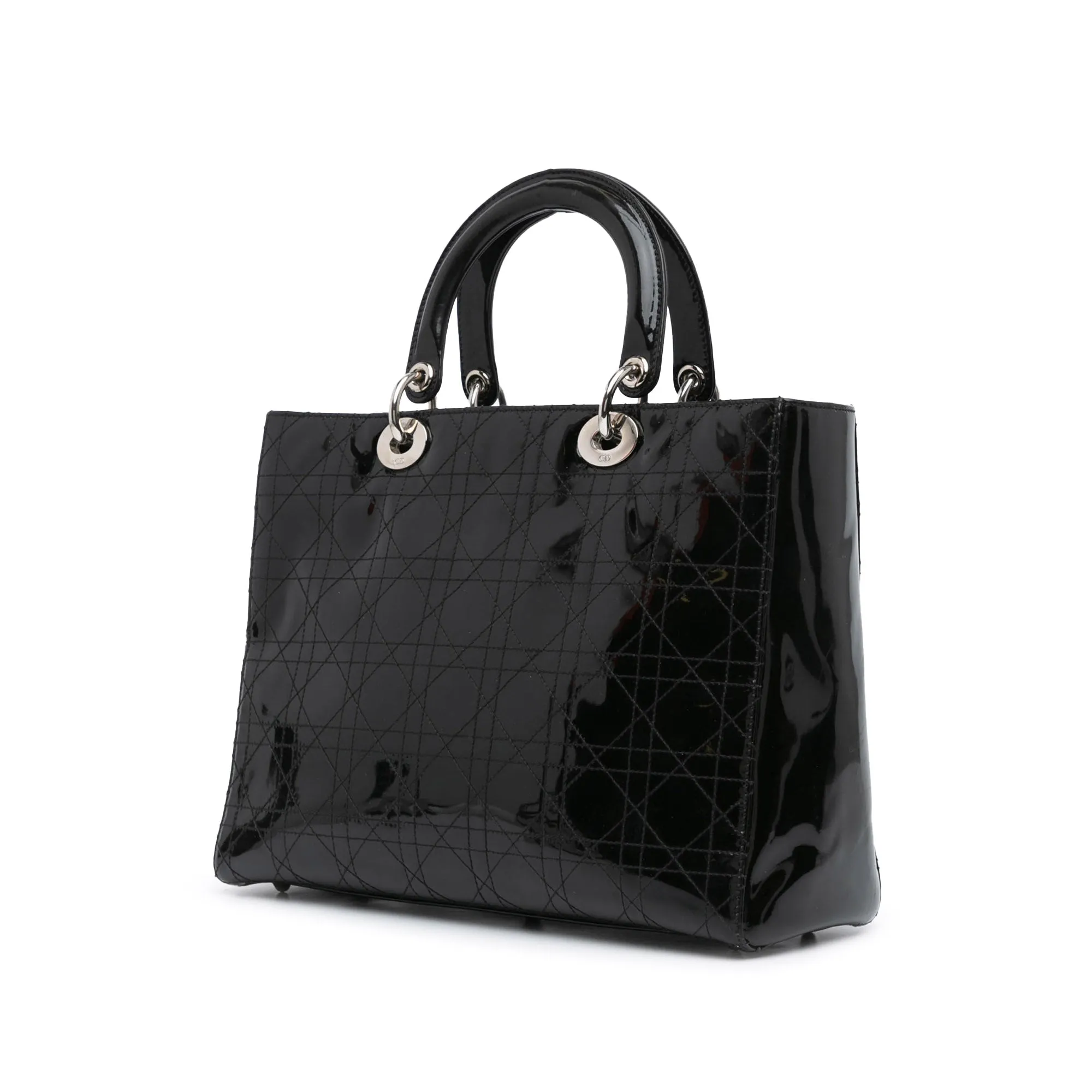 Black Dior Large Patent Cannage Lady Dior Satchel