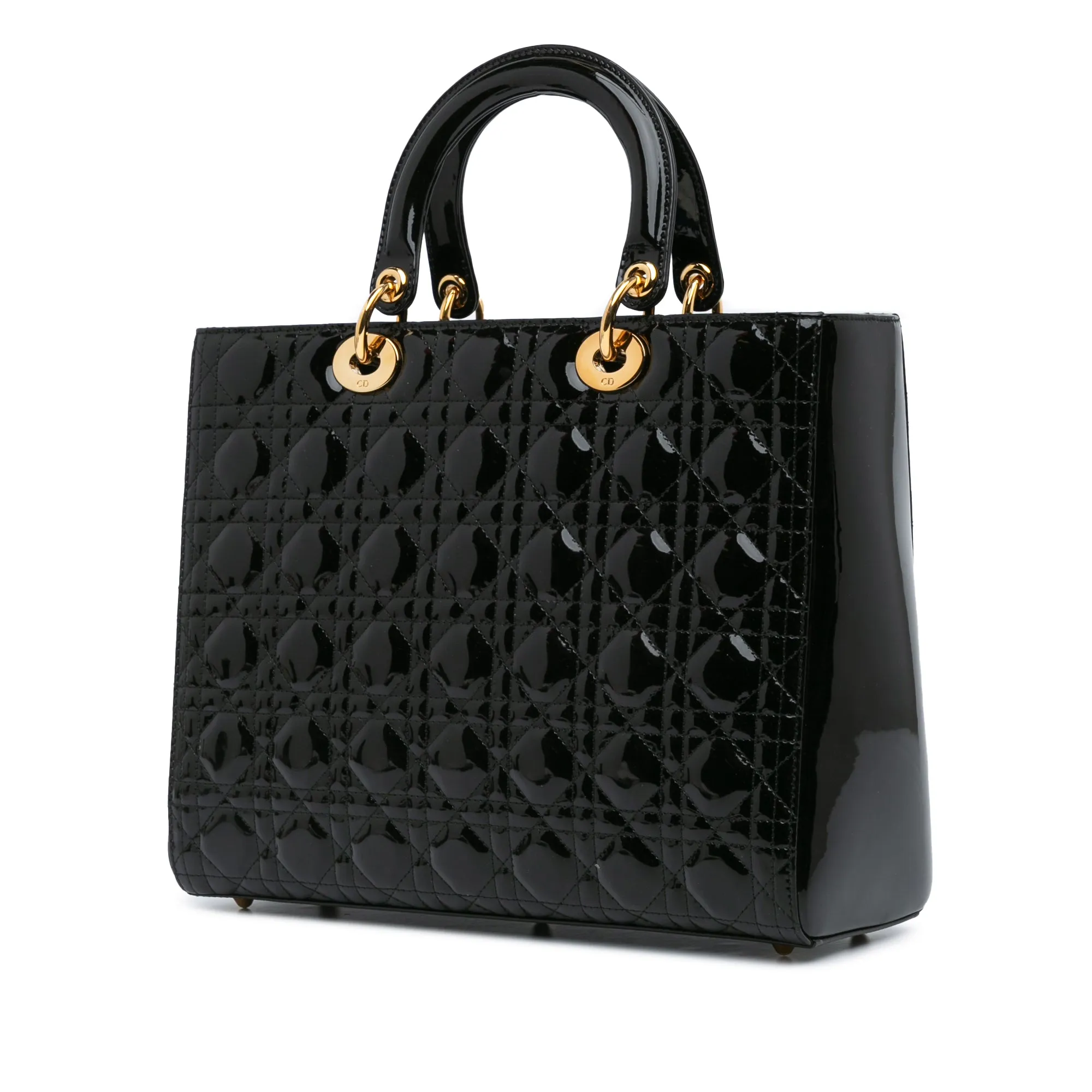 Black Dior Large Patent Cannage Lady Dior Satchel