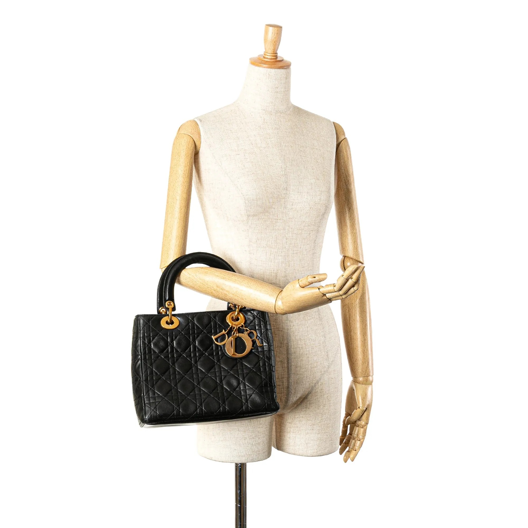 Black Dior Medium Lambskin Cannage Lady Dior Satchel