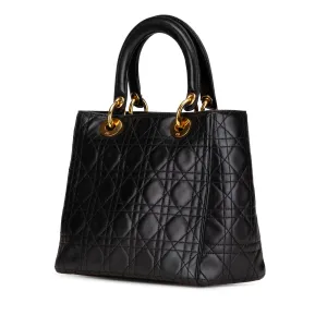 Black Dior Medium Lambskin Cannage Lady Dior Satchel