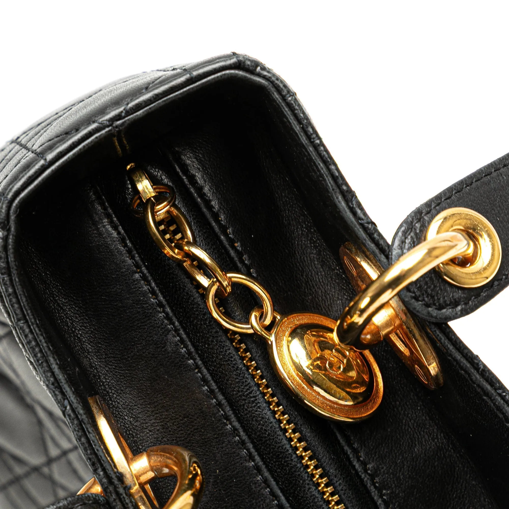 Black Dior Medium Lambskin Cannage Lady Dior Satchel