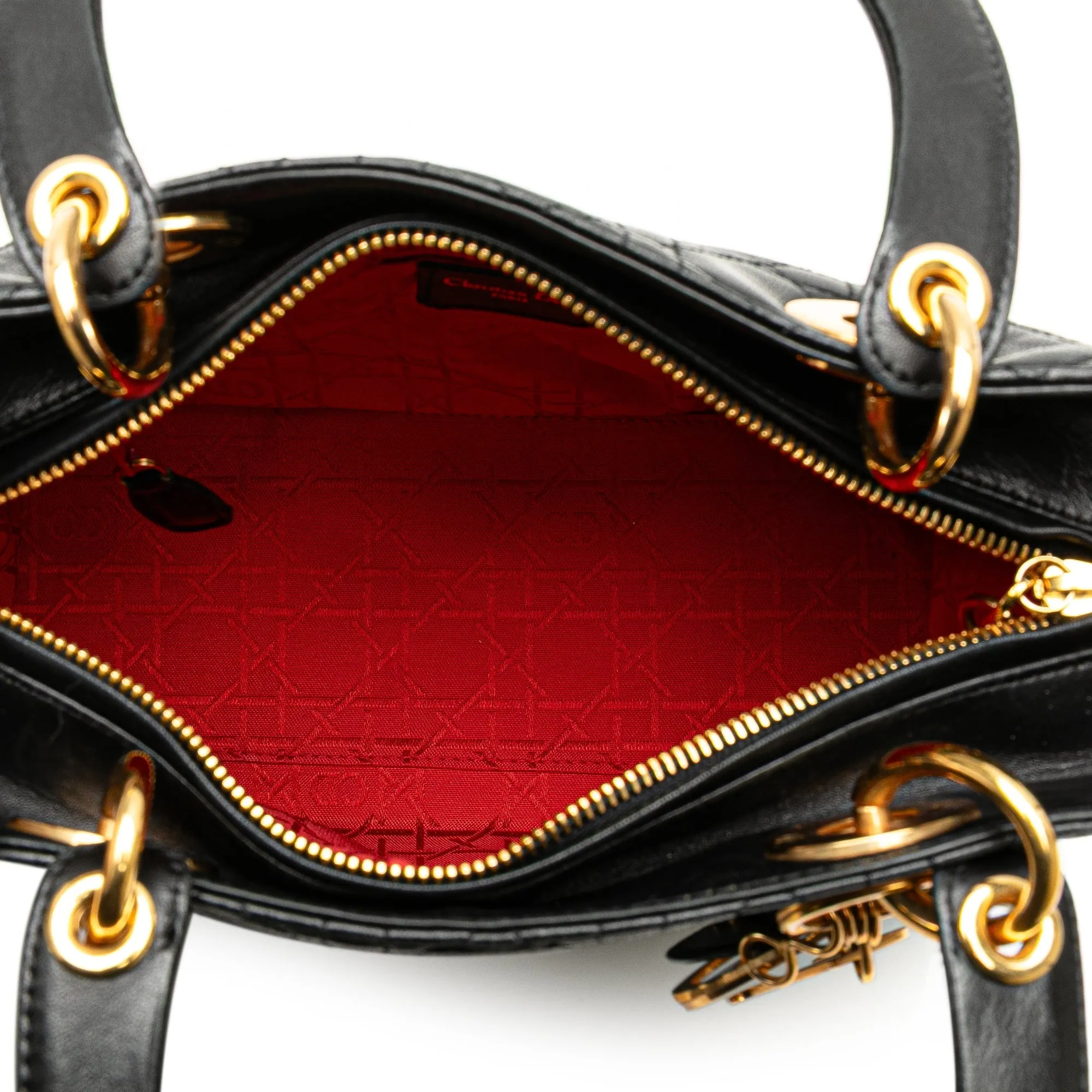 Black Dior Medium Lambskin Cannage Lady Dior Satchel