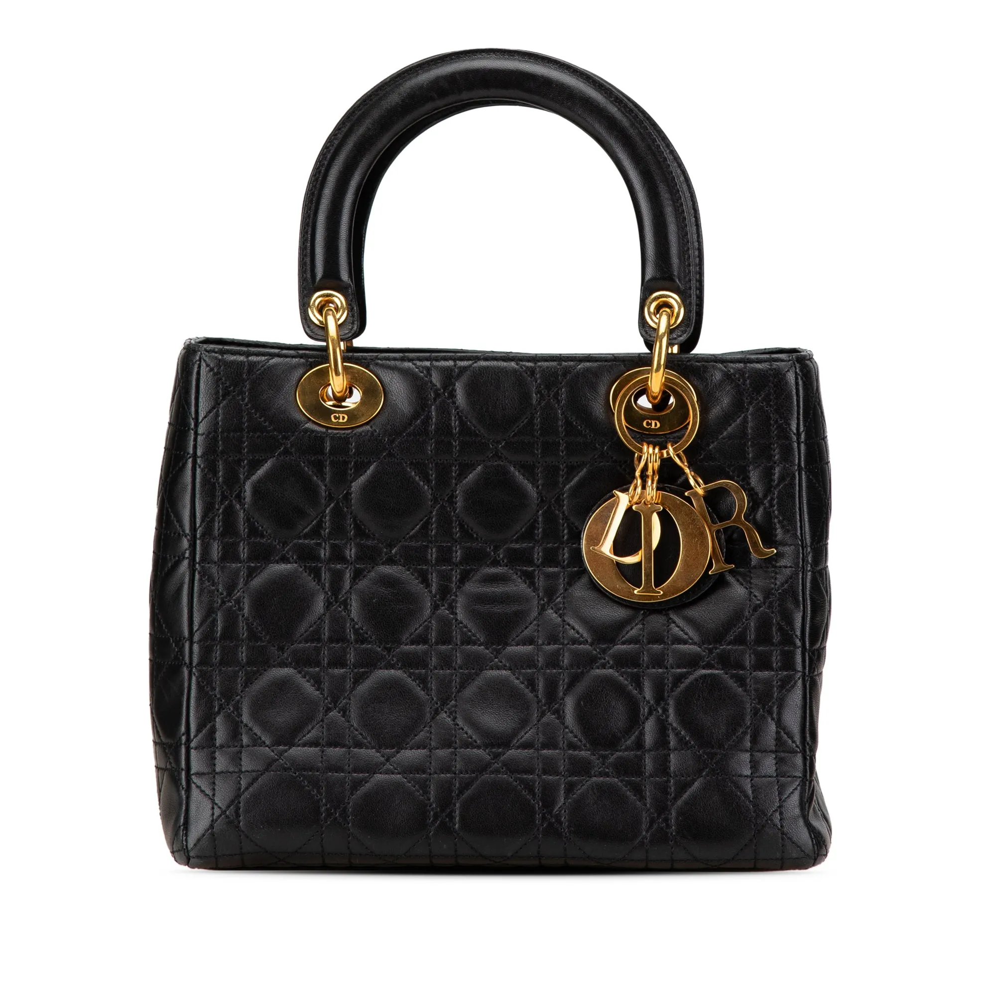 Black Dior Medium Lambskin Cannage Lady Dior Satchel