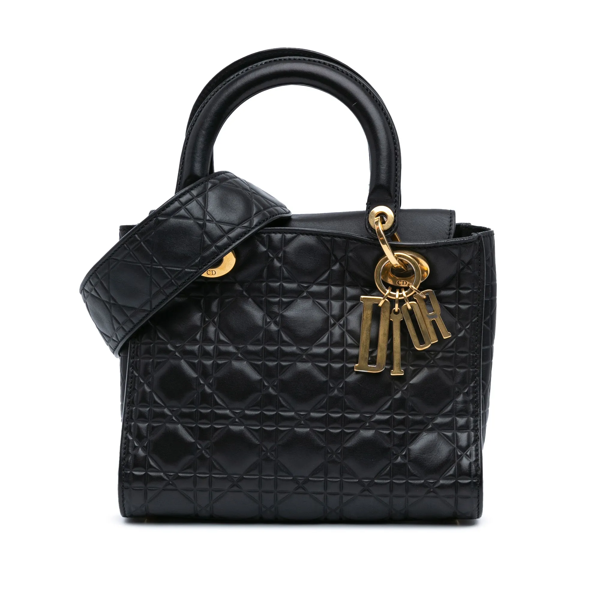 Black Dior Medium Lambskin Cannage Supple Lady Dior Satchel