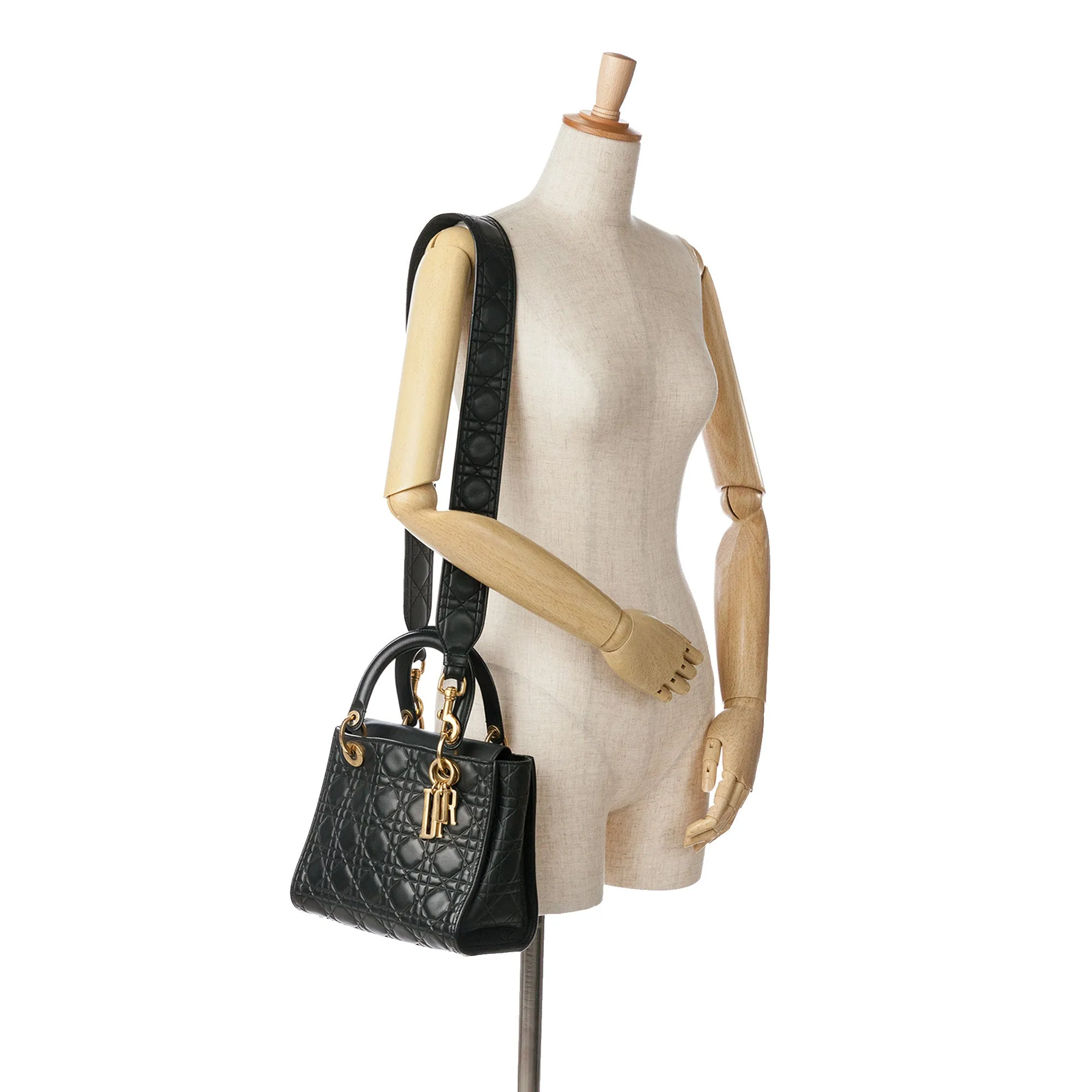 Black Dior Medium Lambskin Cannage Supple Lady Dior Satchel