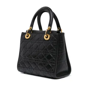 Black Dior Medium Lambskin Cannage Supple Lady Dior Satchel