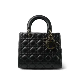 Black Lambskin Cannage Lady Dior Medium