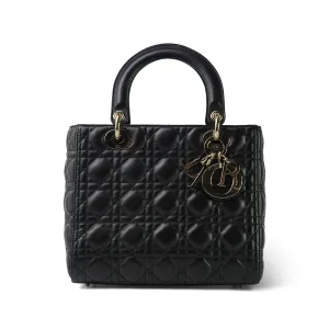 Black Lambskin Cannage Lady Dior Medium