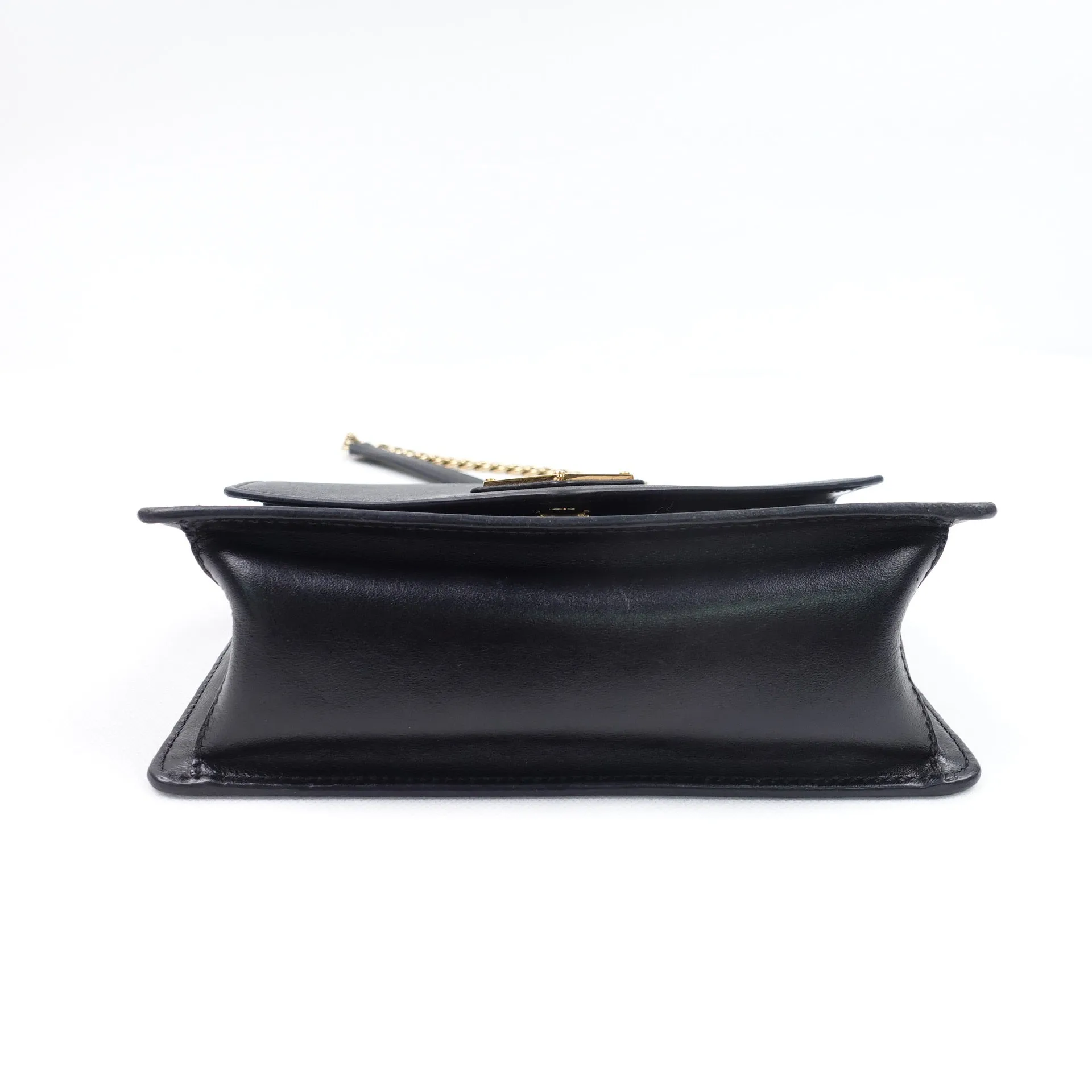 Black Saffiano Lux Leather Envelope Chain Shoulder Bag