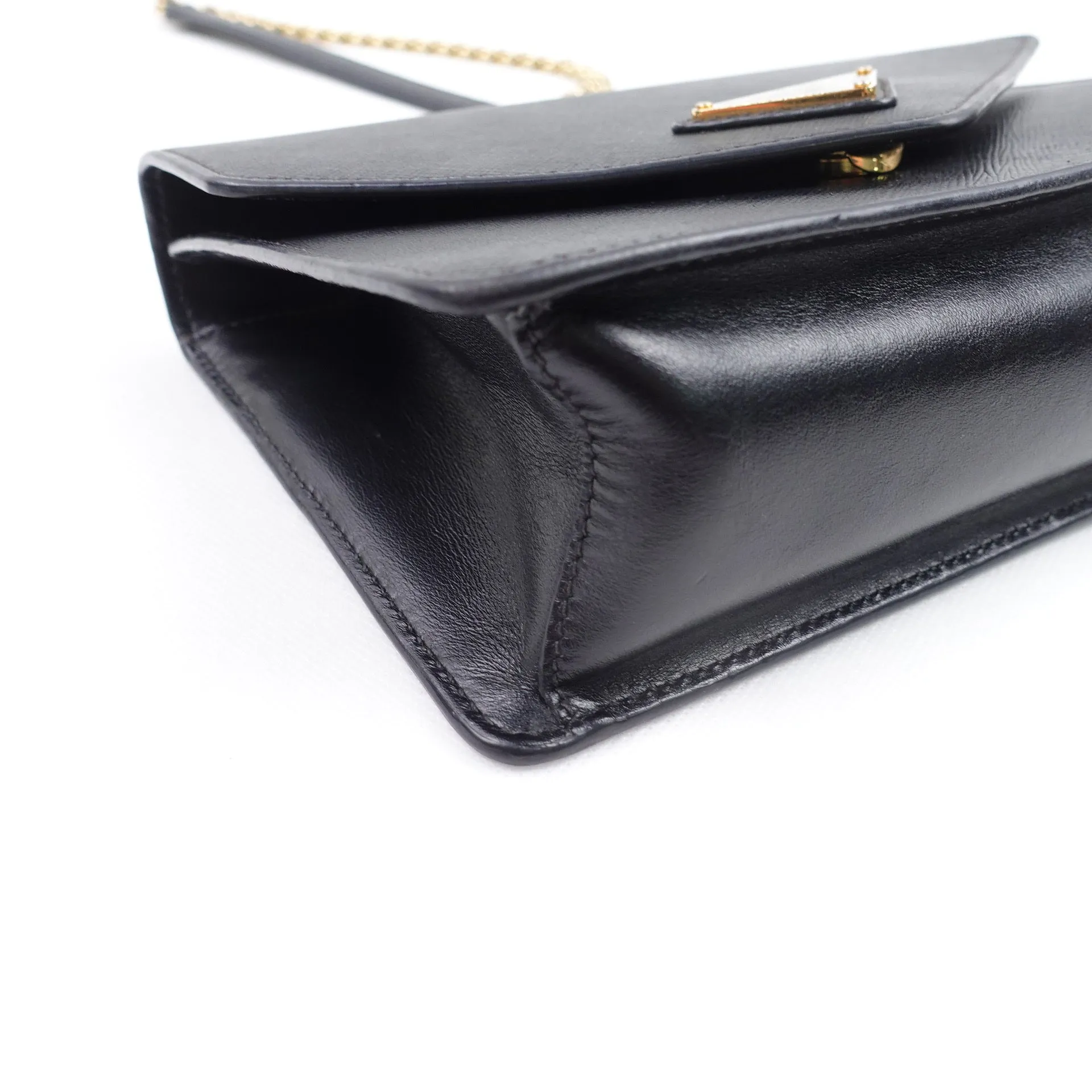 Black Saffiano Lux Leather Envelope Chain Shoulder Bag