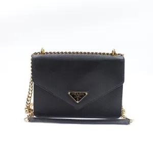 Black Saffiano Lux Leather Envelope Chain Shoulder Bag