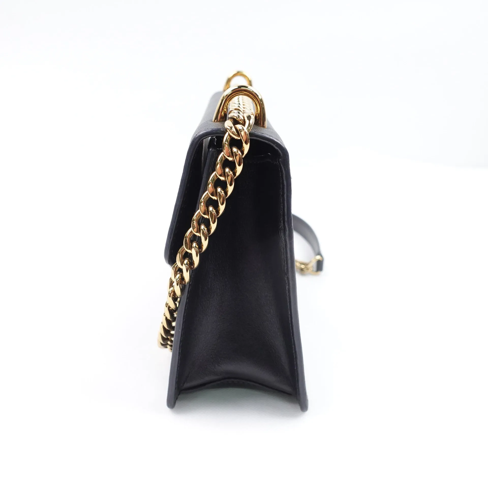 Black Saffiano Lux Leather Envelope Chain Shoulder Bag