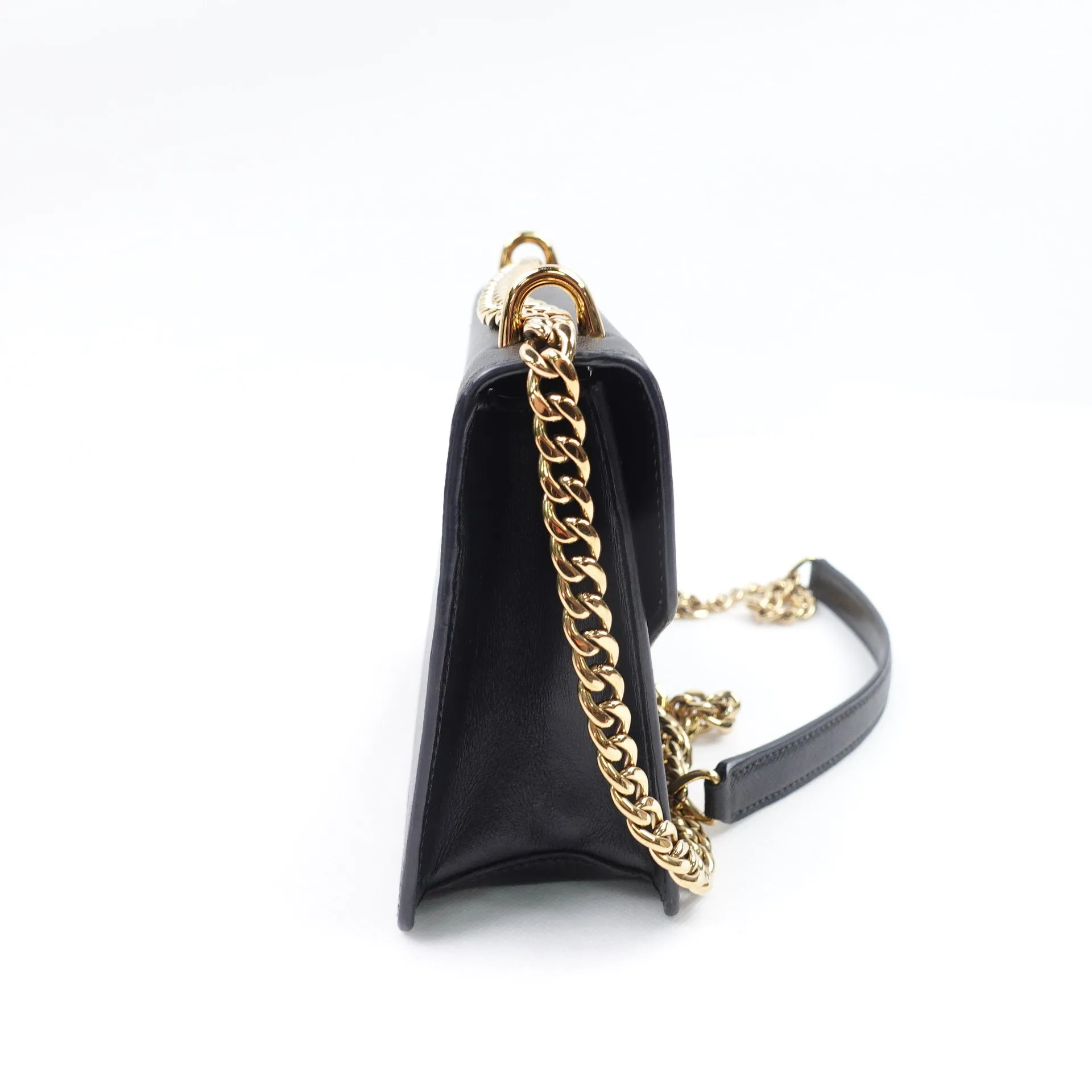 Black Saffiano Lux Leather Envelope Chain Shoulder Bag