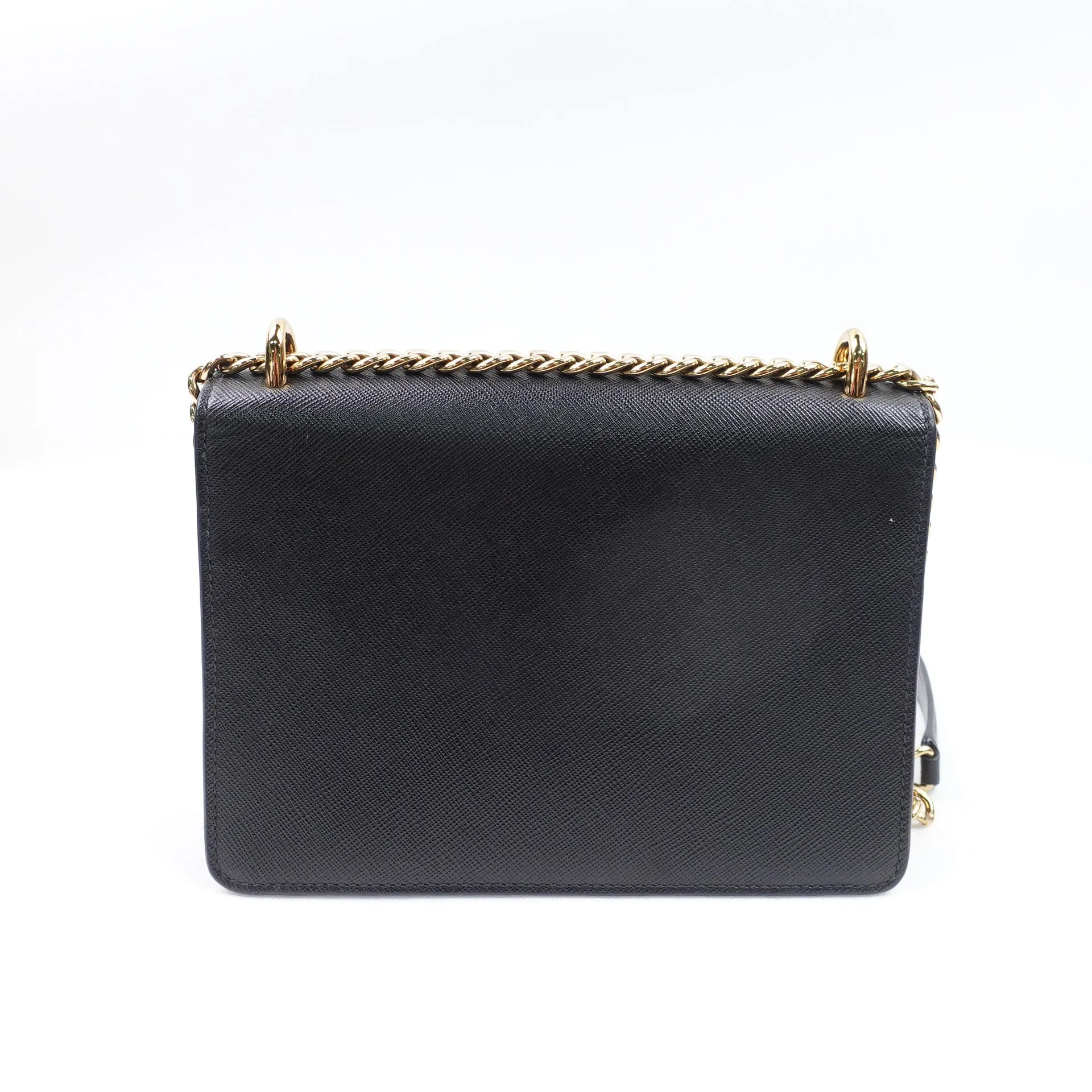 Black Saffiano Lux Leather Envelope Chain Shoulder Bag