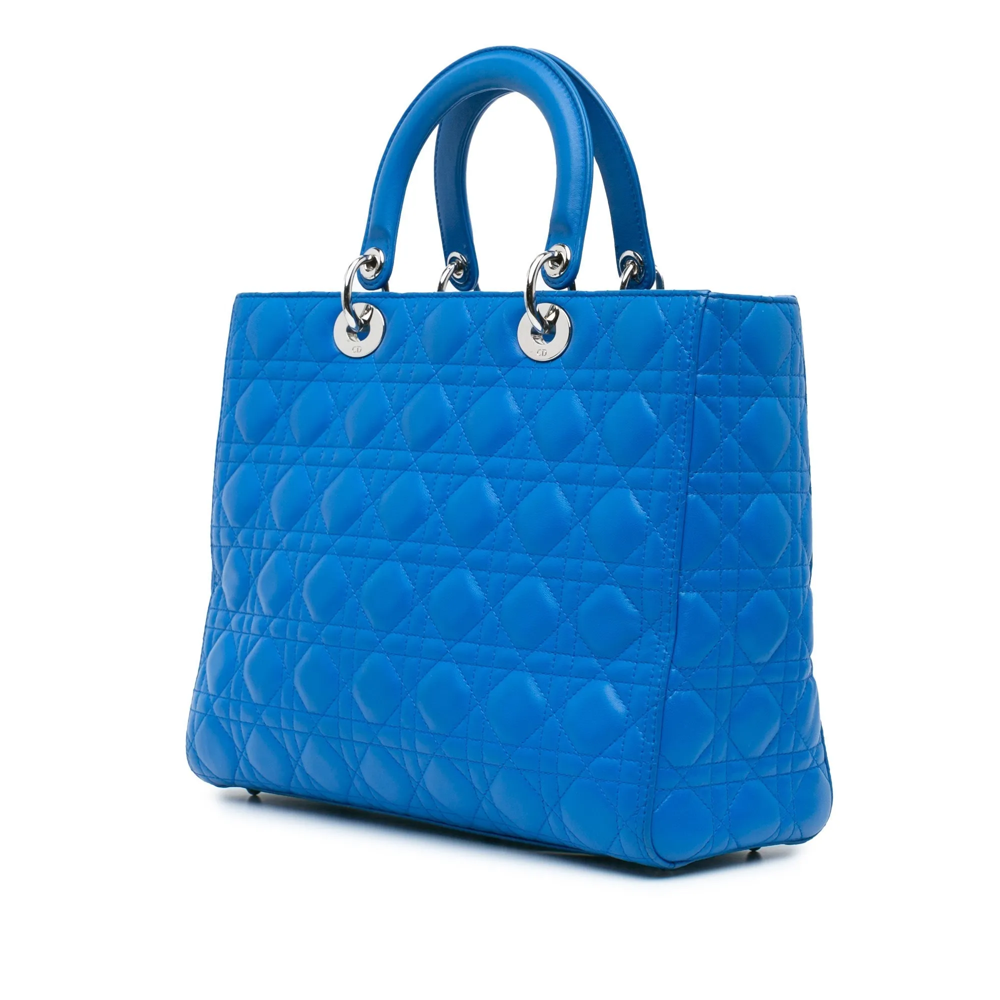 Blue Dior Large Lambskin Cannage Lady Dior Satchel