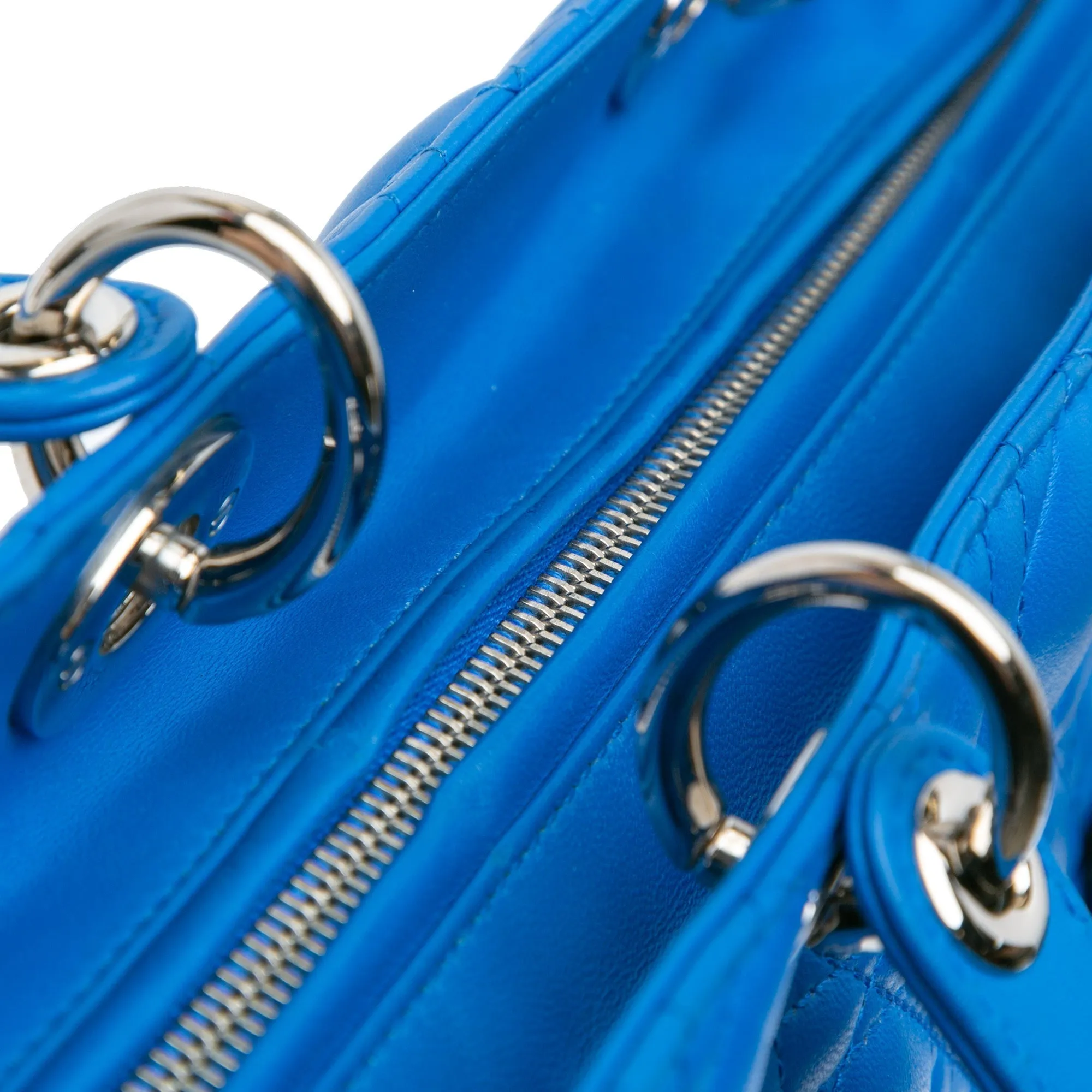 Blue Dior Large Lambskin Cannage Lady Dior Satchel