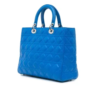 Blue Dior Large Lambskin Cannage Lady Dior Satchel