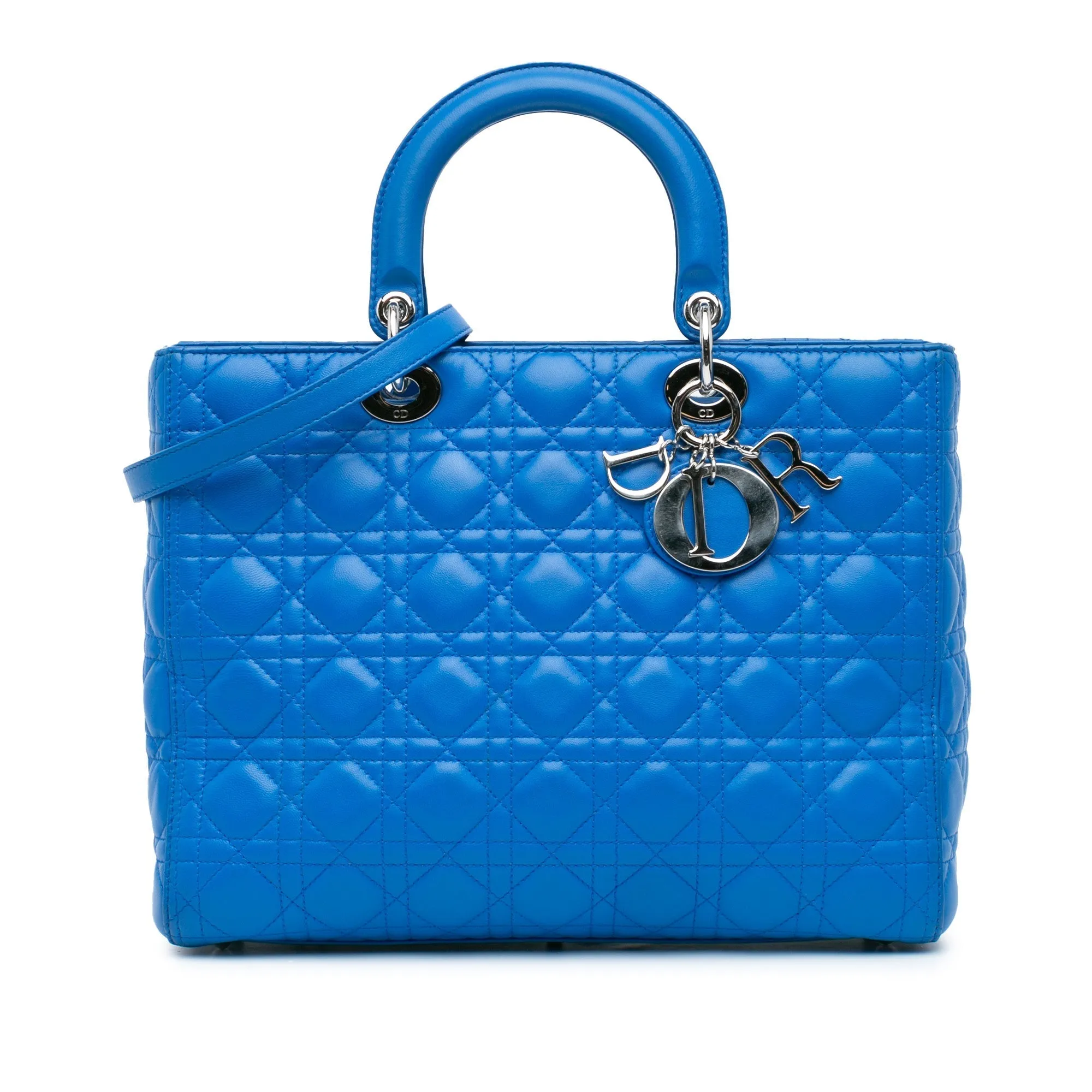 Blue Dior Large Lambskin Cannage Lady Dior Satchel
