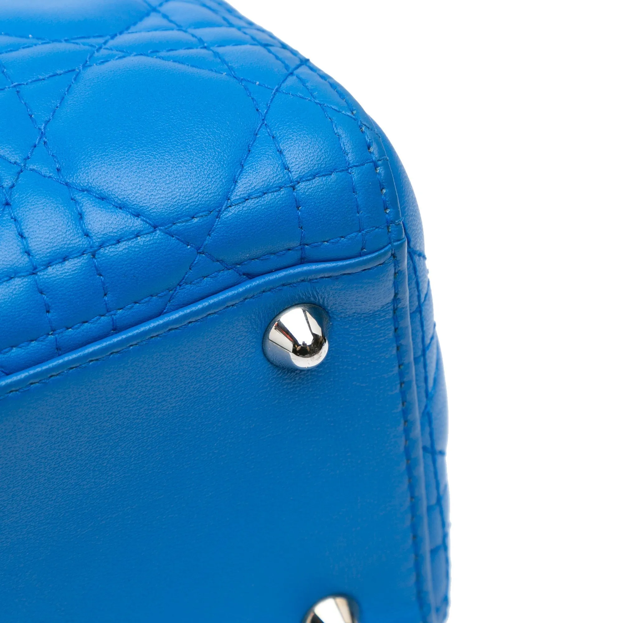 Blue Dior Large Lambskin Cannage Lady Dior Satchel