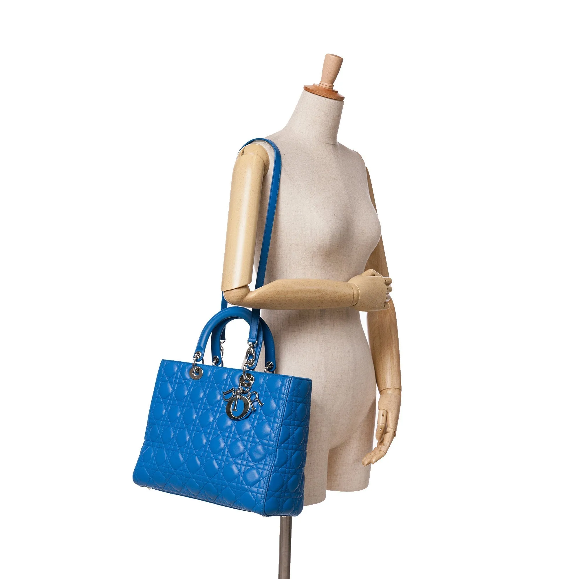 Blue Dior Large Lambskin Cannage Lady Dior Satchel