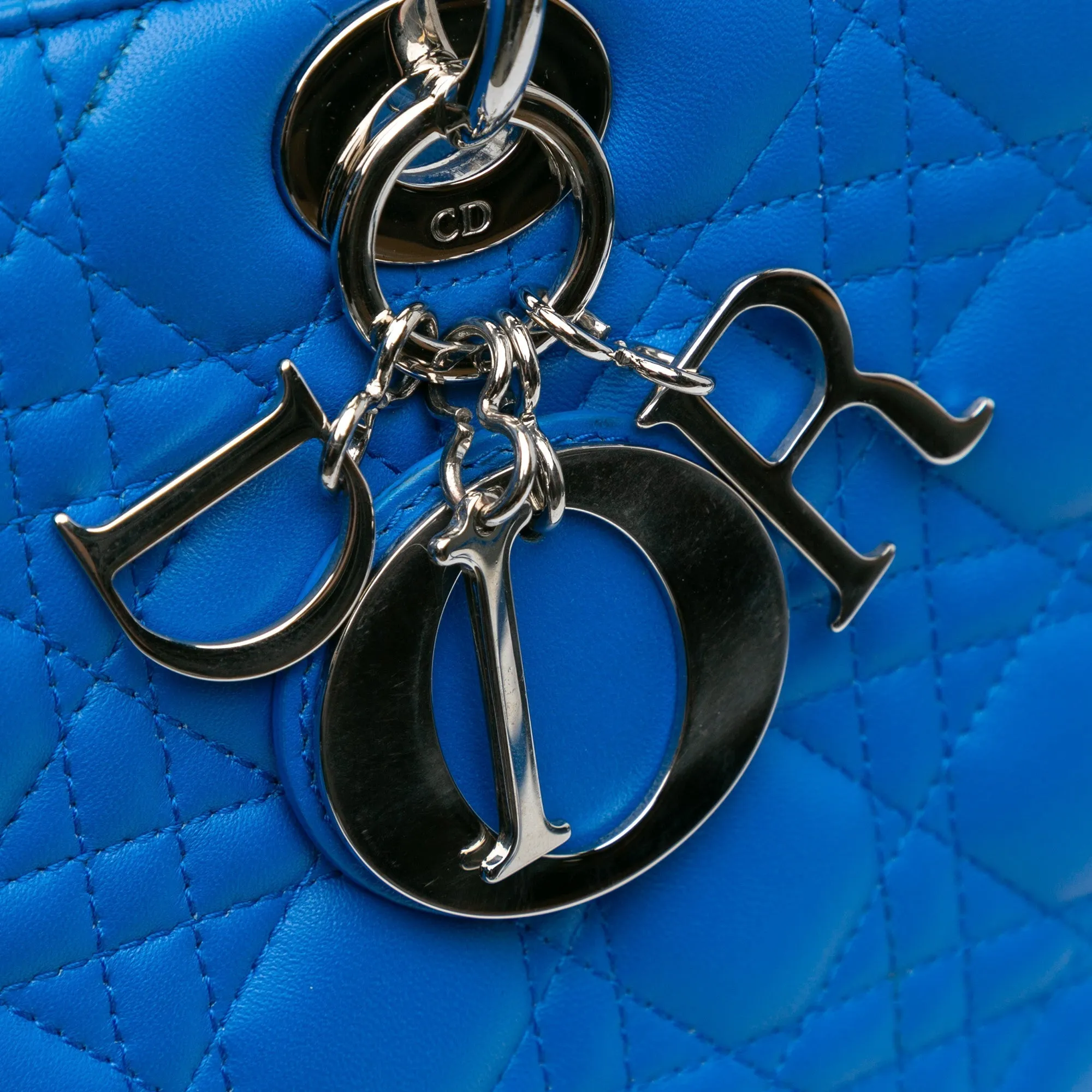 Blue Dior Large Lambskin Cannage Lady Dior Satchel