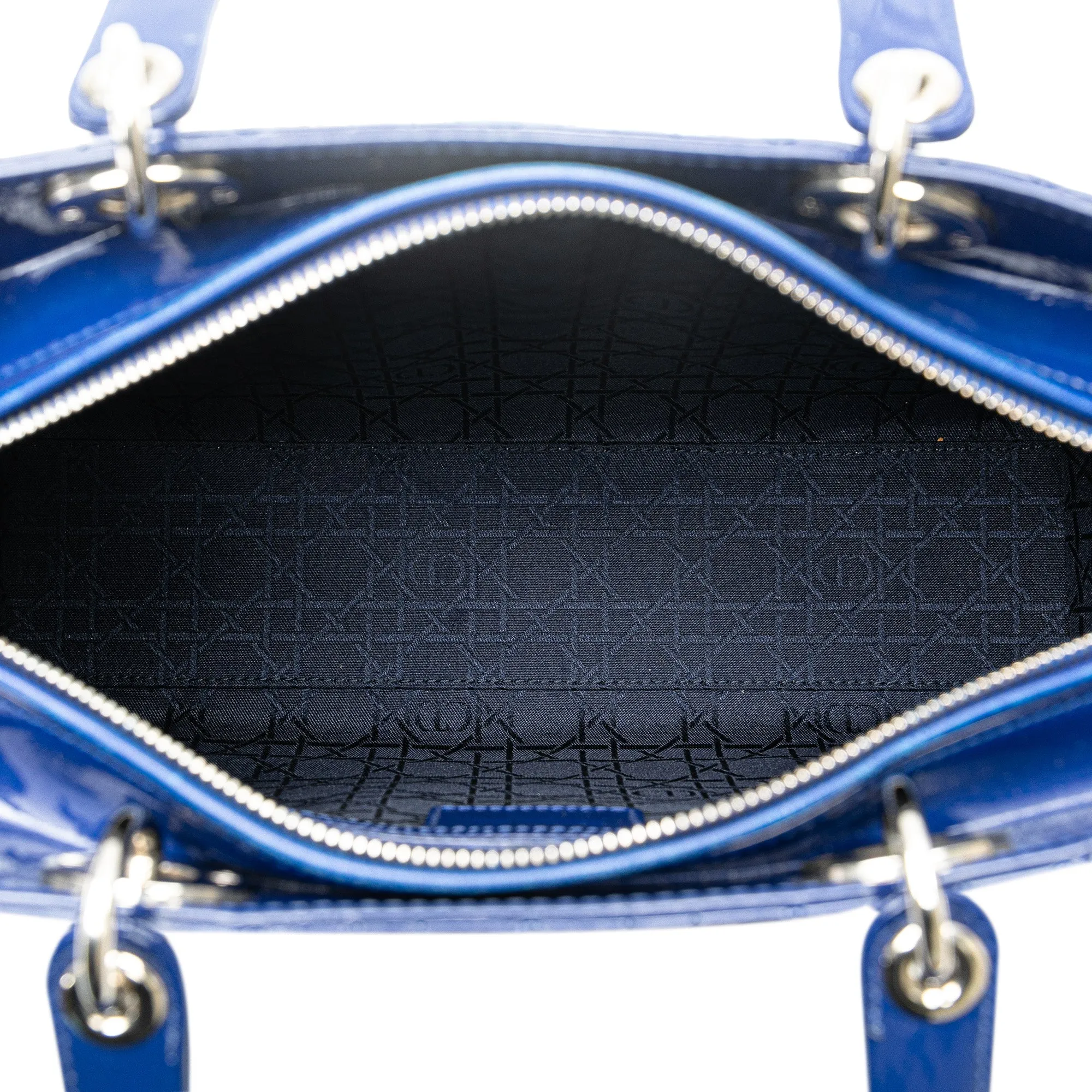 Blue Dior Large Patent Cannage Lady Dior Satchel