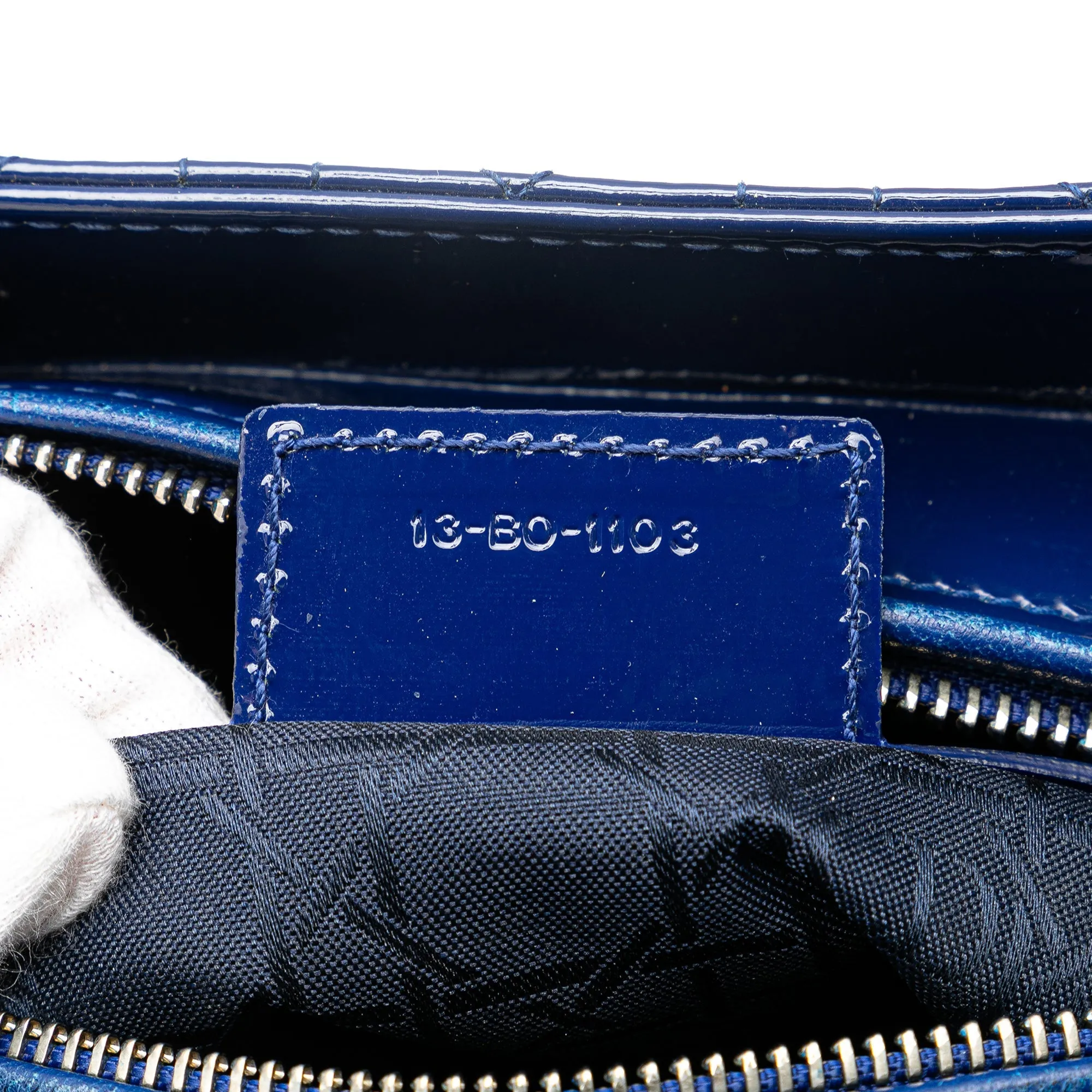 Blue Dior Large Patent Cannage Lady Dior Satchel