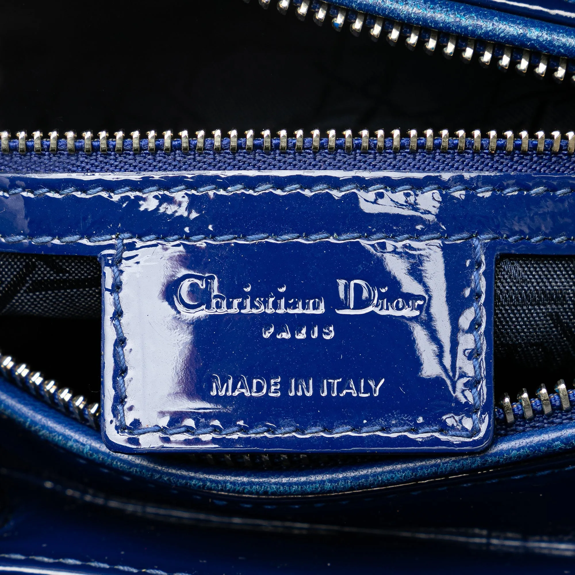 Blue Dior Large Patent Cannage Lady Dior Satchel