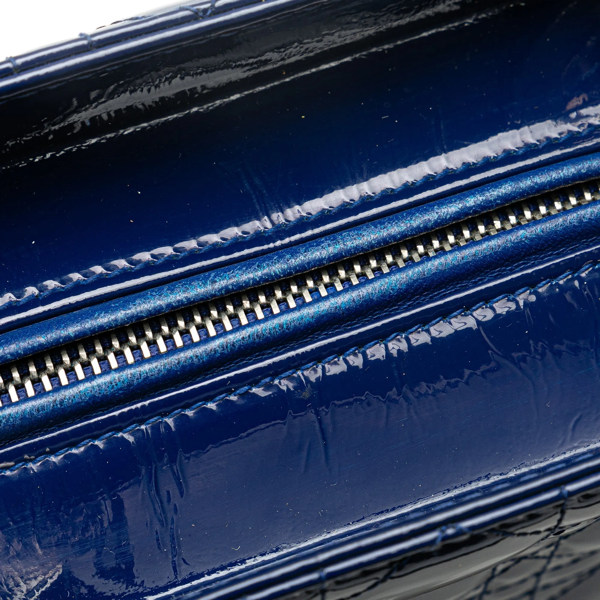 Blue Dior Large Patent Cannage Lady Dior Satchel