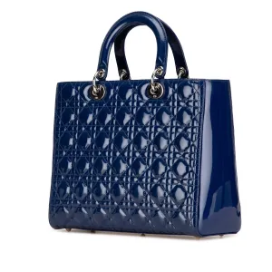 Blue Dior Large Patent Cannage Lady Dior Satchel
